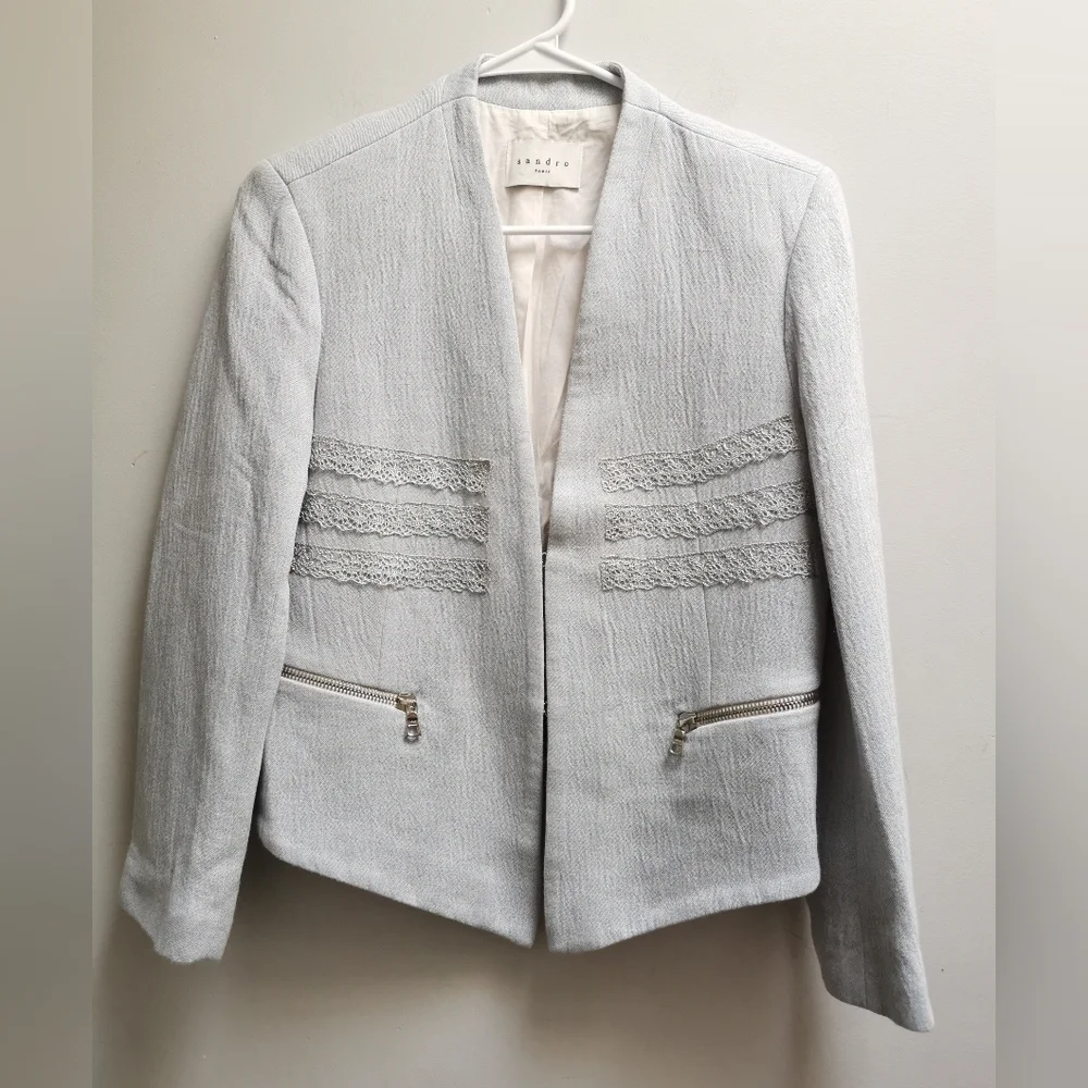 Sandro Paris Blazer Baby Blue size 40  european ptp 19" - Picture 3 of 16